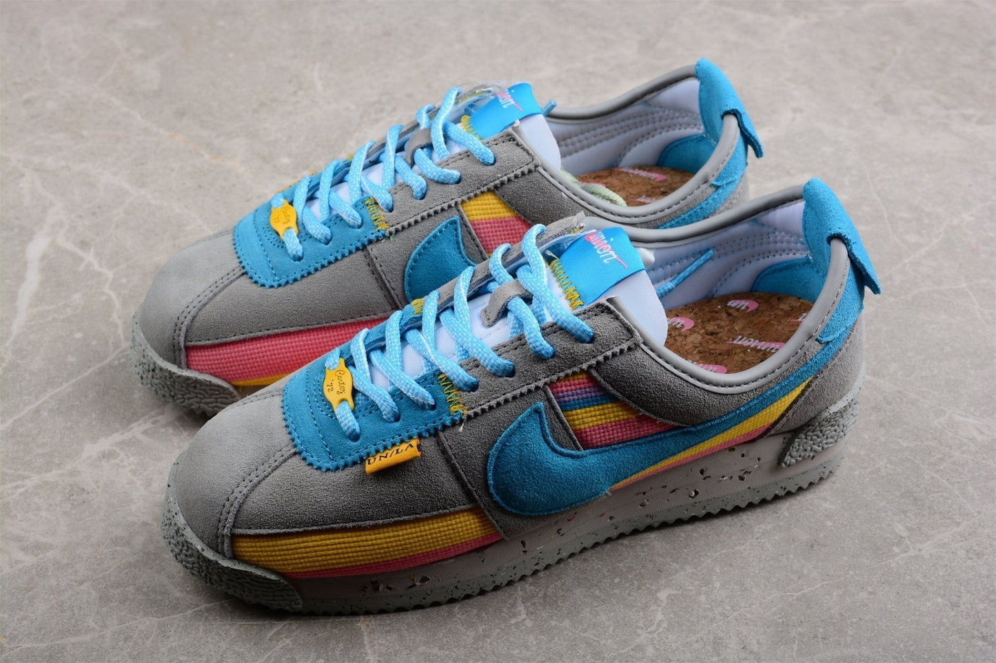 Essenza Rosa Cortez x Union LA Grey / Blue / Yellow / Pink | sapatilhas Sole Rua